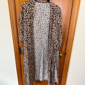 Leopard Print Longline Kimono Cardigan - Tan/Black